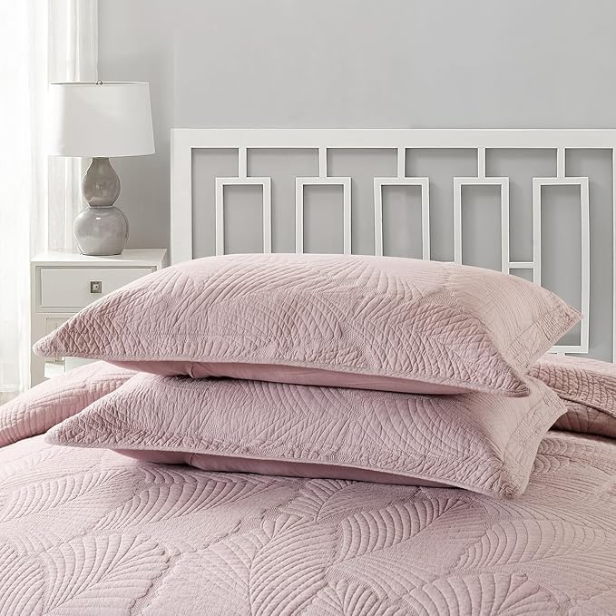 mixinni 3-Piece Modern Style Leaf Quilt Set Soft Cotton Bedspread Coverlet Set, Perfect for Him and Her (3pcs, Queen Size)