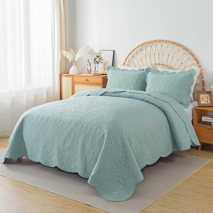 HoneiLife King Quilt Bedding Set - 3 Pieces Microfiber Quilt Sets Lightweight Bedspreads Reversible Coverlets Retro Bed Cover Quilt King Size All Season Quilts-Sage Green