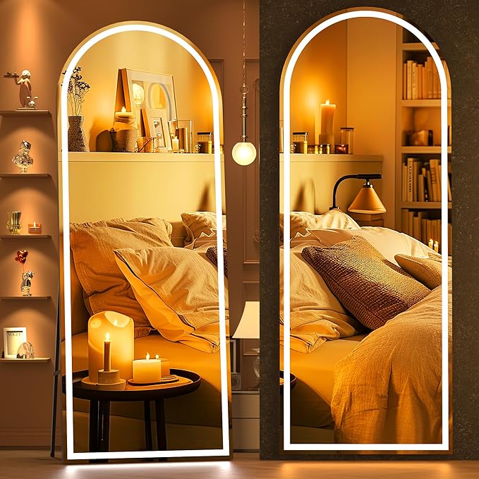 Hasipu 79" x 31" Led Mirror Full Length, Full Length Mirror with Lights Arch Design, Full Length led Mirror,Tempered Glass,Shatter-Proof, Dimming & 3 Color Modes for Bedroom Cloakroom-UL