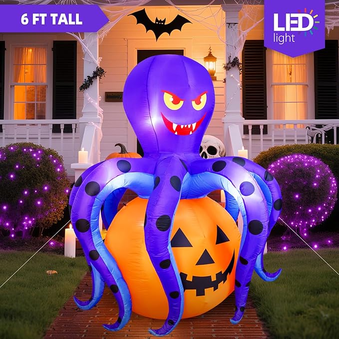 Garma 6.2 FT Halloween Inflatables Decorations Outdoor - Octopus Pumpkin Blow Ups Yard Decoration with Built-in LEDs for Halloween Party Outdoor & Indoor Yard Garden Lawn Decor