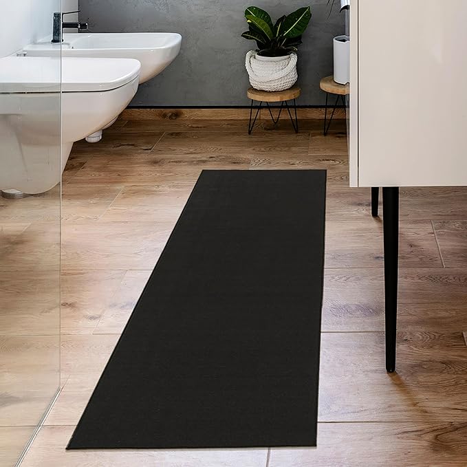 Machine Washable Modern Solid Design Non-Slip Rubberback 2x5 Traditional Runner Rug for Hallway, Kitchen, Bedroom, Entryway, 20" x 59", Black