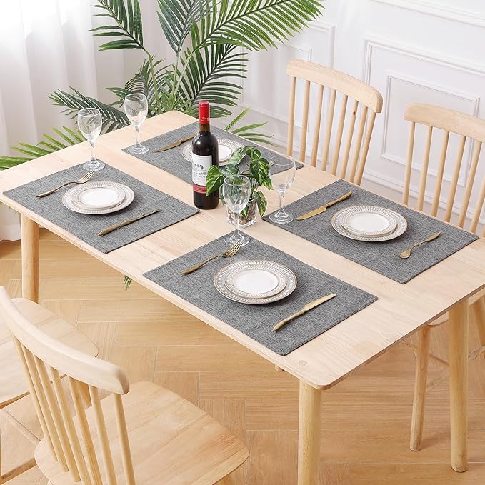 homing Dark Grey Cloth Placemats for Dining Table Set of 8 – Cotton Linen Blend Washable Farmhouse Kitchen Mats for Indoors & Outdoors - Easy to Clean 13 x 19 Inch
