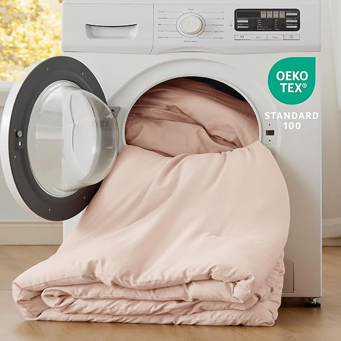 Bedsure Queen Size Comforter Set, Light Pink Soft Prewashed Bedding for All Seasons, 3 Pieces GentleSoft™ Warm Down Alternative Bed Set, 1 Lightweight Comforter (90"x90") and 2 Pillowcases (20"x26")