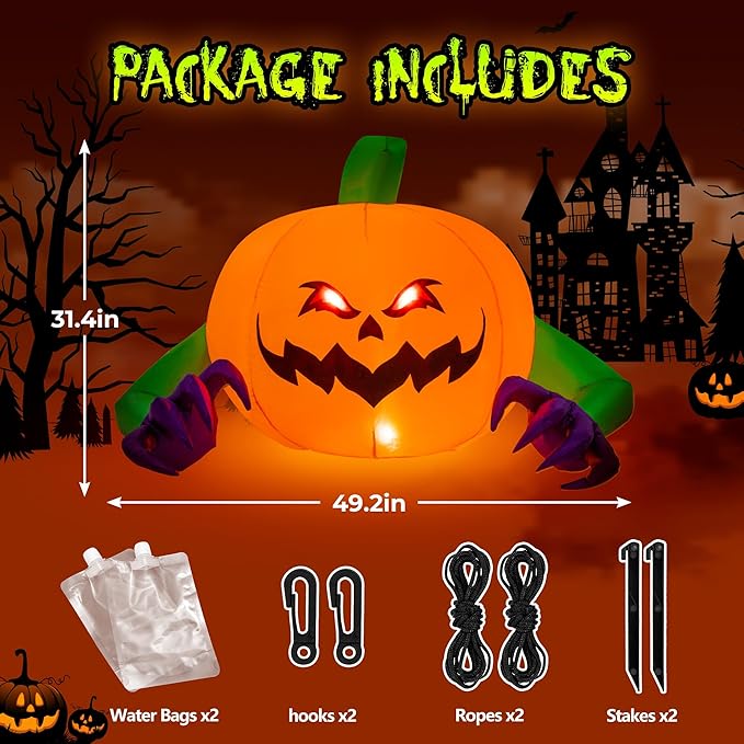 Halloween Inflatable Outdoor Decorations, Pumpkin Blow Up Halloween Yard Decorations, 4 FT Pumpkin Decor for Yard,Party,Garden