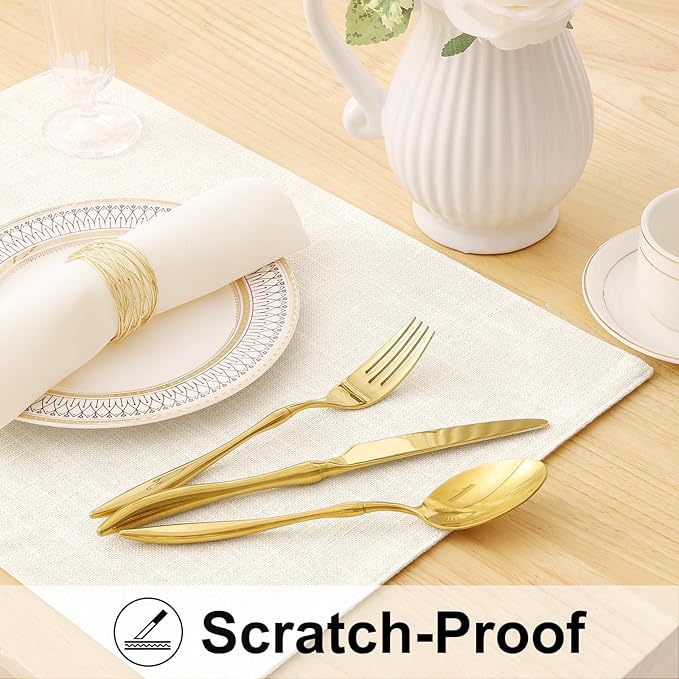 homing Cotton Linen Placemats Set of 6 and Table Runner 90" Long, Cream Washable Cloth Place Mats with Table Runner for Indoors & Outdoors, Easy to Clean