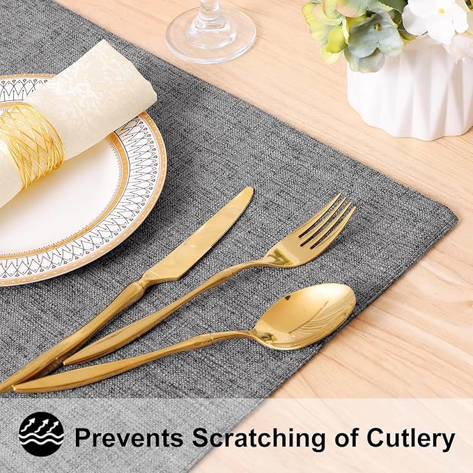 homing Dark Grey Cloth Placemats for Dining Table Set of 8 – Cotton Linen Blend Washable Farmhouse Kitchen Mats for Indoors & Outdoors - Easy to Clean 13 x 19 Inch