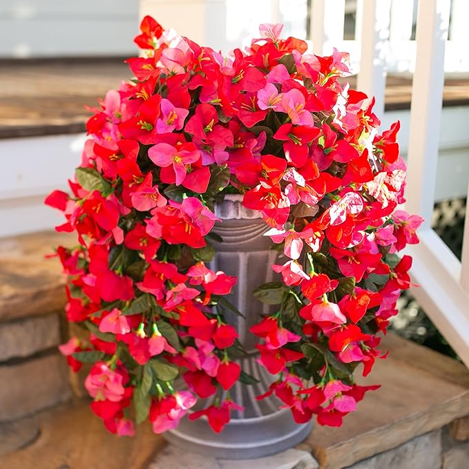 Faux Bougainvillea Artificial Flowers Plants for Outdoor Outside Spring Decoration, 2pcs Fake Silk Long Trailing Vines UV Resistant Realistic for Front Door Porch Planter Urn Patio Balcony Yard, Mix