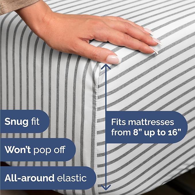 Twin Size 3 Piece Sheet Set - Comfy Breathable & Cooling Bed Sheets Set - Hotel Luxury Bedding for Women, Men, Kids, Teens, Boys & Girls - Deep Pockets, Soft, Wrinkle Free - Oeko-Tex - Grey Stripes 2