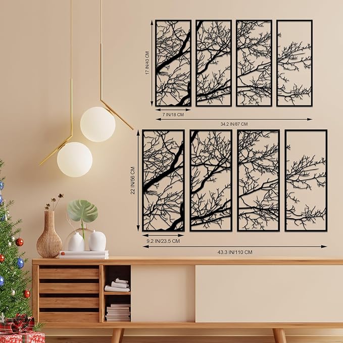 ESTART 4 Pieces Tree of Life Metal Wall Decor, Black Tree Branch Metal Wall Art, Tree Sign Wall Hangings for Home Garden Office Living Room Indoor Outdoor (Small)