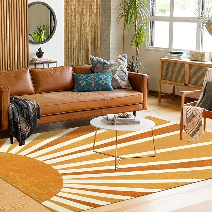 Lahome Sun Print Machine Washable Area Rugs-4x6 Rug for Bedroom, Large Non-Slip Throw Rugs for Living Room, Boho Kids Nursery Rug Carpet for Entryway Dinning Room Office Rug Decor (4'x6', Rainbow Sun)