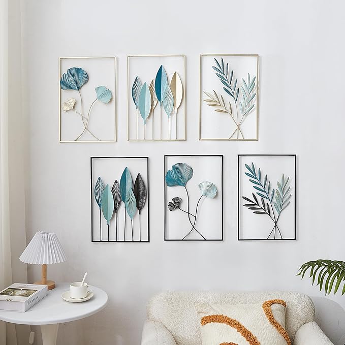 FUNTEREST Black Leaf Wall Decor Modern Wall Art Home Decor, Set of 3 Metal Wall Hanging Decoration for Living Room Office Bedroom Hotel