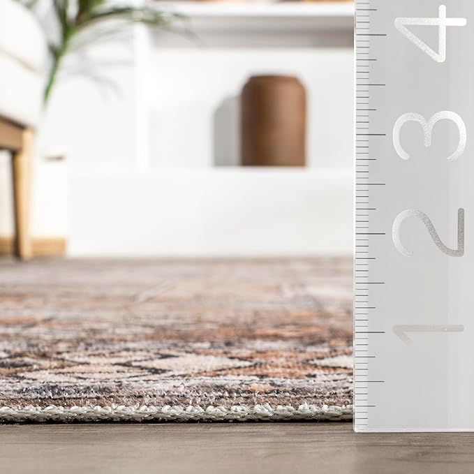 nuLOOM 4' x 6' SpinClean Machine Washable Stain-Resistant Area Rug with Non Slip Backing, Low Profile for Living Room, Bedroom, and Dining Room, Mae Brown