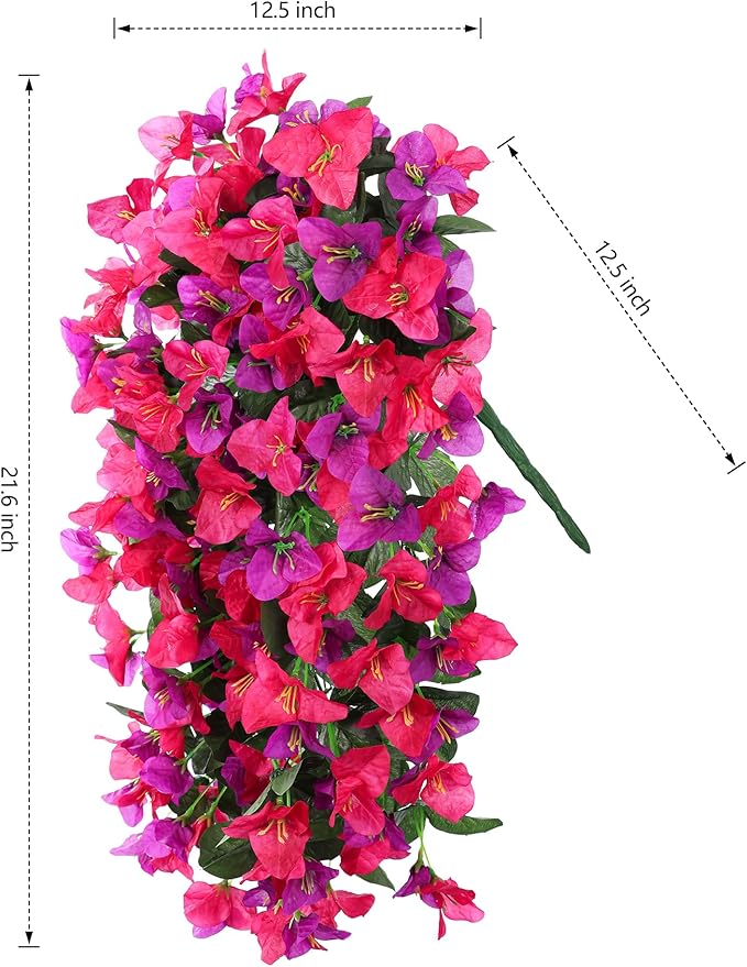 Faux Bougainvillea Artificial Flowers Plants for Outdoor Outside Spring Decoration, 2pcs Fake Silk Long Trailing Vines UV Resistant Realistic for Front Door Porch Planter Urn Patio Balcony Yard, Mix