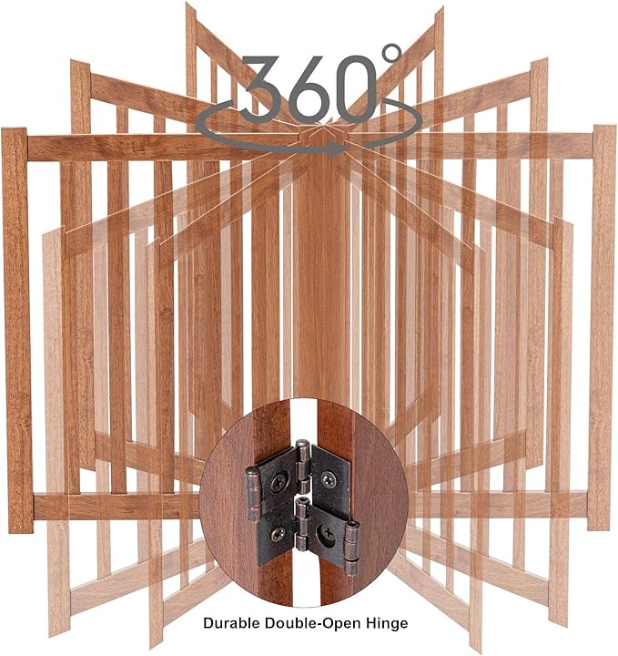 LZRS 6-Panel Extra-Wide Freestanding Wooden Dog Gate – 24”High Foldable Safety Pet Barrier for Doorways, Hallways, Kitchens, and Long Staircases, Durable Design fit Small to Medium Dogs, Oak