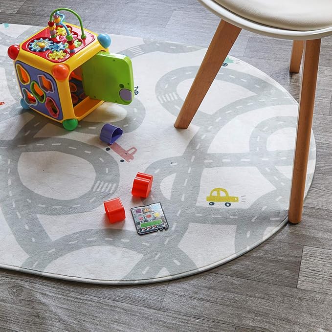 LIVEBOX Road Traffic Kids Play Area Rug 3'x5' Washable Playroom Educational & Fun with Cars and Toys Non-Slip Children Nursery Rugs for Living Room Bedroom Classroom Entryway Kids Tent