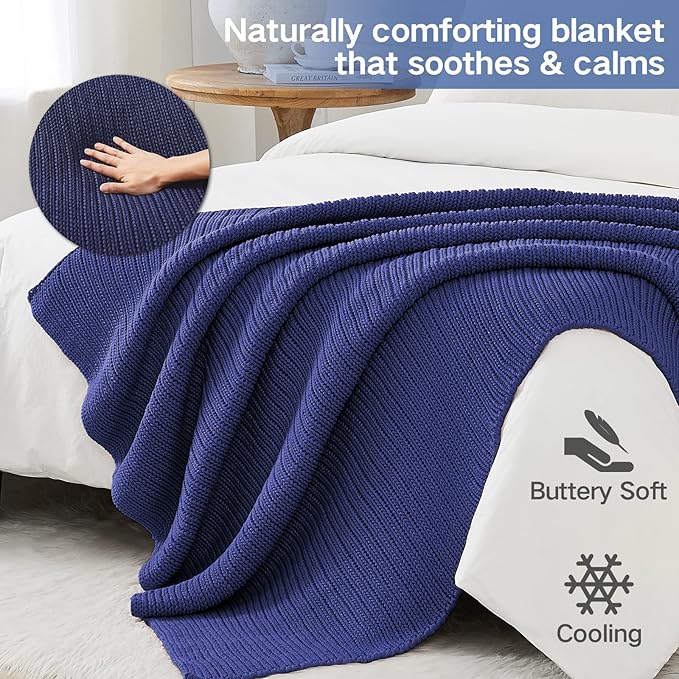 Knitted Weighted Blanket(Light Green 60"x80" 20lbs),Home Décor Cooling Throw Blanket for Hot Sleepers,Hand Made Chunky Knit Heavy Blanket for Adults Use on Queen/King Size Bed