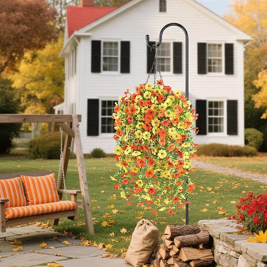 Artificial Fall Flowers for Outdoors Hanging Fake Plants 6 Bundles Garden Home Fall Decor,UV Resistant Realistic Silk Faux Autumn Flower Indoor Outdoor Front Porch Patio Balcony Yard Farmhouse(Orange)