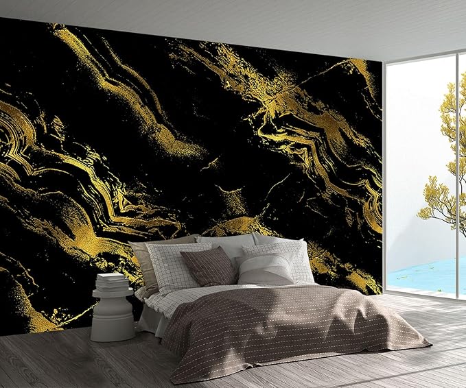 Abstract Black Gold Marble Bedroom Wallpaper Mural (Not Peel and Stick)