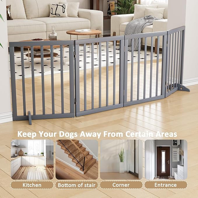 Dog Gates for Doorways 74-Inch Wide Freestanding Pet Gates for Dogs 24-inch Tall Dog Gates Indoor Stair House Dog Fence with Support Feet