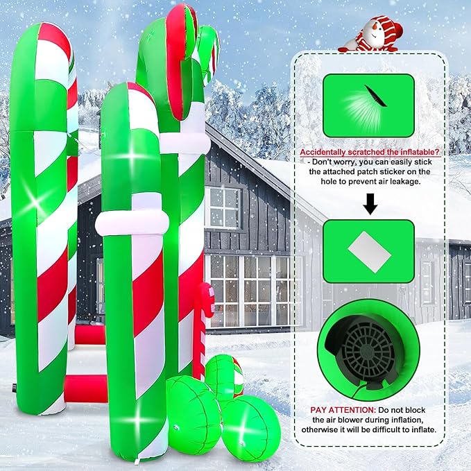 Kalolary 13FT Christmas Archway Inflatables with LED Light, Giant Xmas Candy Arch Inflatable Stereoscopic Blow up Christmas Outdoor Yard Decorations for Square Shopping Mall Lawn Garden Holiday Party