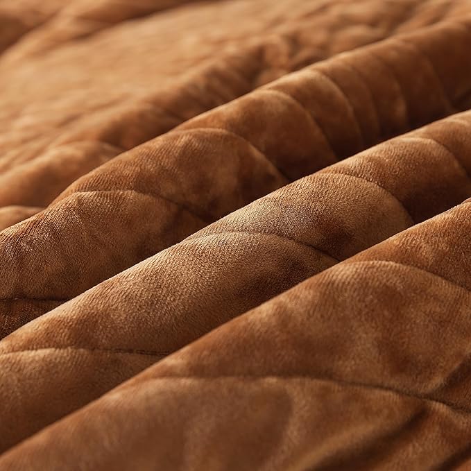 HoneiLife Velvet Quilts Queen Size - Lightweight Bedspreads 3-Pieces, Solid Coverlets Queen Quilt Bedding Sets, Wavy Quilt Sets for All Season Use-Camel
