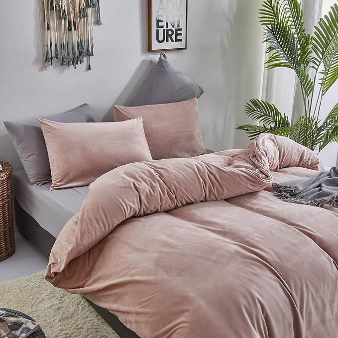 Cottonight Pink Velvet Comforter Set - California King Dusty Pink Flannel Bedding - Thick Heavyweight Blush Pink Warm Blanket Quilts - Winter 3 Piece Set for Cal King Bed
