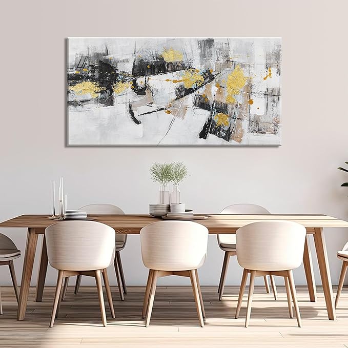Abstract Canvas Wall Art Wall Decor Pictures Maximalist Home Decor Wall Art Prints Black Gold Modern Artwork for Living Room Wall Bedroom Kitchen Office Decor Ready to Hang 20"×40"