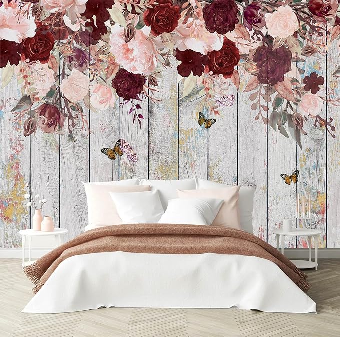 Vintage Floral and Butterfly Living Room Background Wallpaper (Not Peel and Stick)