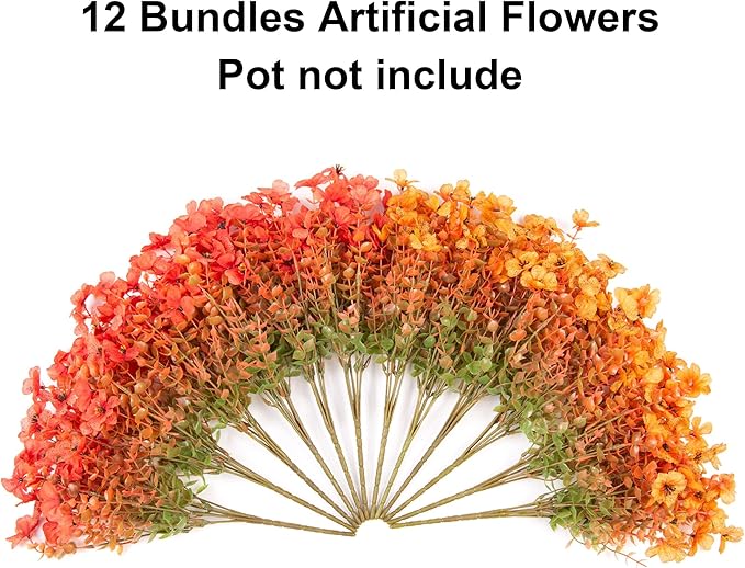 Artificial Fall Flowers Faux Mums for Outdoor Indoor Garden Home Decoration, Faux Flower Daisy with Eucalyptus Leaves Fake Mums Plants Greenery Boxwood Porch Patio, 12 Bundles