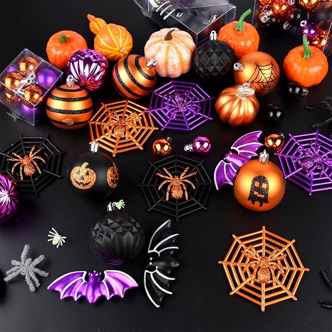 100Pcs Halloween Hanging Ball Ornaments, Ornaments Tree Decorations, Shatterproof Plastic Balls for Cute Holiday Party Indoor Home Decor (100Pcs)
