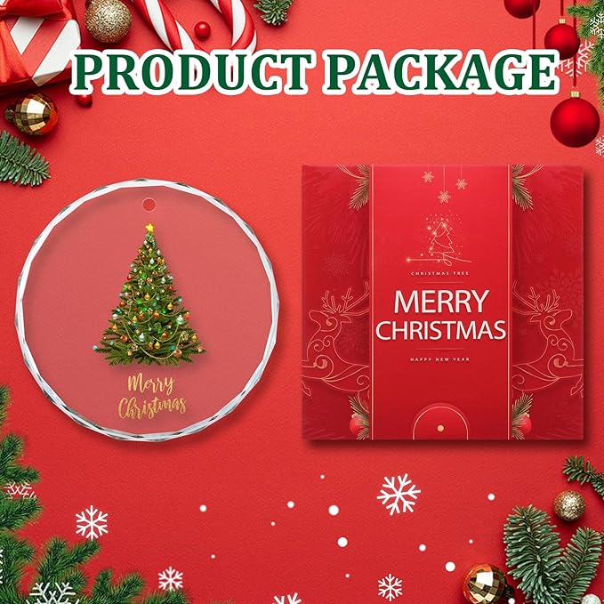 Christmas Ornaments, Christmas Tree Ornaments, Elegant Glass Christmas Tree Ornament - Merry Christmas Round Holiday Decoration - 2025 Christmas Tree