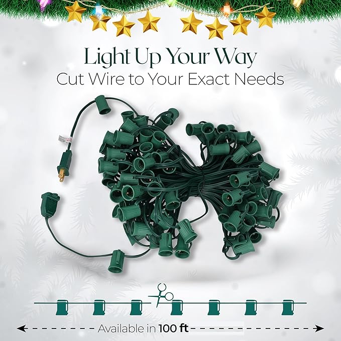 100 FT C9 Spool Wire 12 inch spacing, Commercial, UL Listed C9 Stringer Spool, for Holiday and Christmas Light Wire SPT-1, Indoor/Outdoor Compatability C9 Light Stringer (C9-100 Feet)
