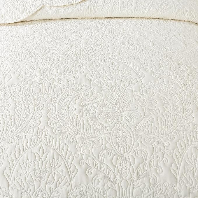 HoneiLife Oversized Queen Bedspreads 110x106- Queen Size Quilt Bedding Sets 3-Piece, Reversible Coverlets Lightweight Bedlinen Set for All Season Use-Beige
