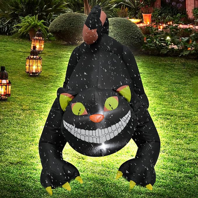 4FT Black Cat Halloween Inflatable Decoration Halloween Scary Blow Up Decor with LED Lights Indoor Outdoor Yard Graden Party Holiday Decoration