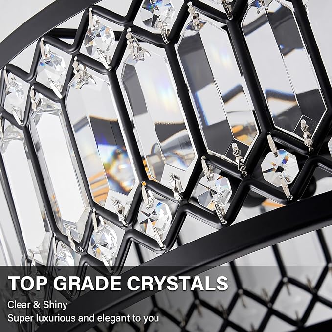 Crystal Ceiling Light Fixture, Modern Semi Flush Mount Ceiling Light, Black Lighting Fixtures Lamp for Hallway, Kitchen, Entryway, Bedroom, Laundry Room, 1-Light, 11.4 Inch