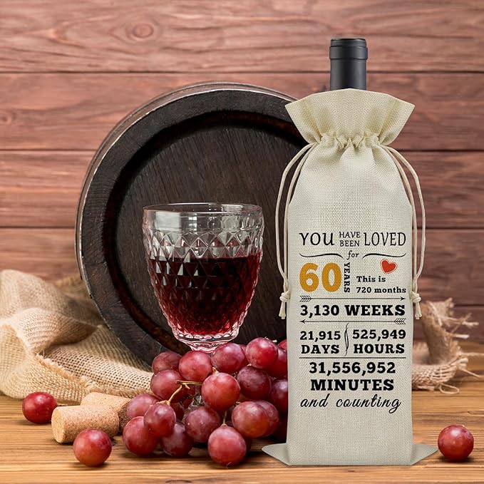 Sazuwu Happy 60th Birthday Gifts for Women Wine Bag 60 Year Old Birthday Gifts for Men Wine Bottle Storage Bag Funny Turning 60 Gifts Born in 1964 Gifts Wine Accessories Gifts for Wine Lovers