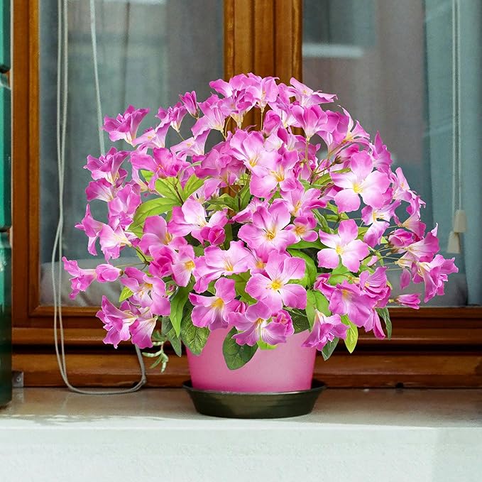 Fake Plants 15.7"Plastic Flowers For Outdoors Artificial Azalea Flowers Fake Flowers Artificial Plants Outdoor Spring Flowers Artificial For Decoration Fake Plants For Outside (Pale Purple )4Pcs