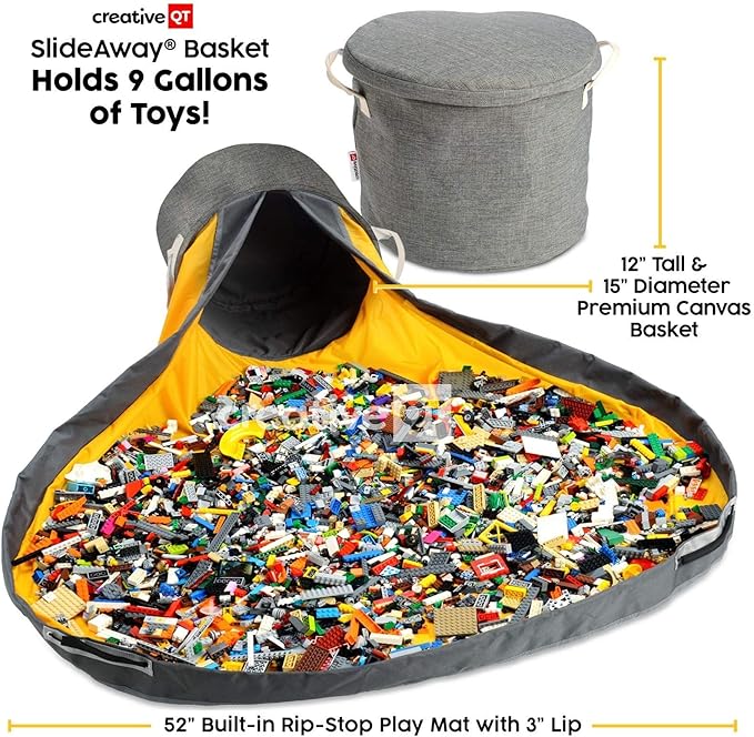 Creative QT SlideAway Toy Storage Organizer & Play Mat for Kids - Organizer Storage Bin - Kids Toy Box for Boys & Girls - Playroom Bin - Holders for Kid Rooms, Classrooms, Teachers - Grey