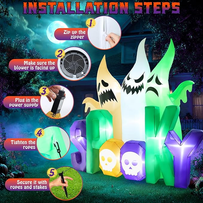 Halloween Inflatables Ghost Outdoor Decorations 8ft Spooky Giant 3 Ghosts Blowup Yard Decor with Built-in Lights Scary Decoration for Holiday Party Yard Porch Lawn Garden Home Indoor Outside