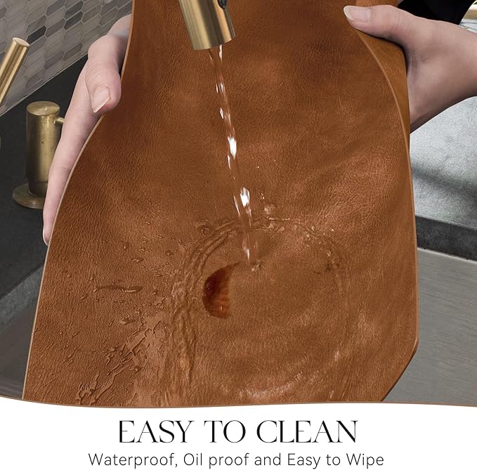 MOSAYT Vinyl Placemats Set of 4-12 X 17 Inch - Faux Leather 100% Waterproof Oil-Proof Wipeable PU Place Mats, Heat Resistant Reversible Table Mats for Kitchen, Dining, Outdoor (Reddish Brown)