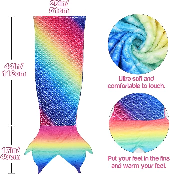 Catalonia Kids Mermaid Tail Blanket, Cozy Mermaid Sleeping Bag for 3-14 yrs Girls, Fish Scale Pattern, Birthday Gift for Daughter