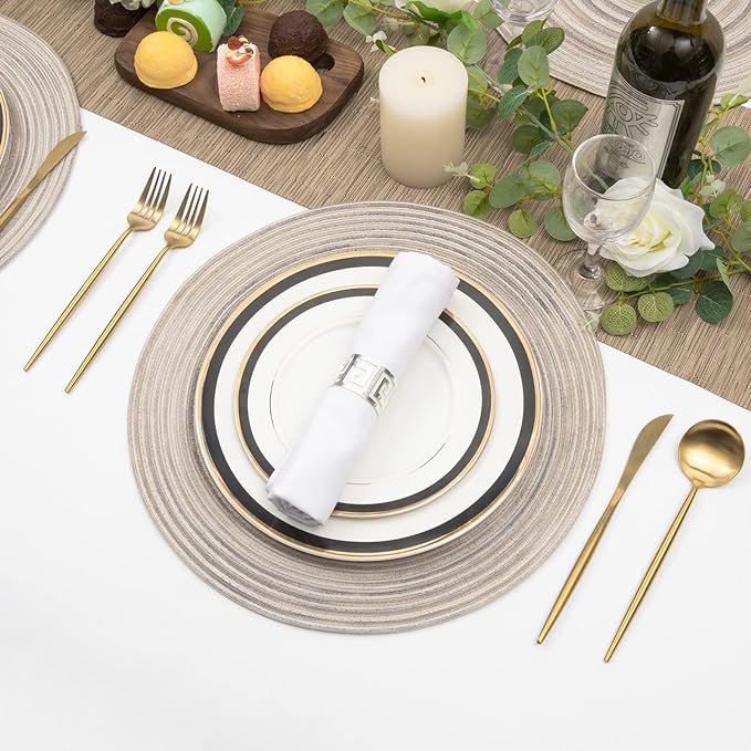 SHACOS Round Braided Placemats 15 inch Set of 6 Washable Kitchen Table Placemats for Home Wedding Party (Rainbow Gray, 6)