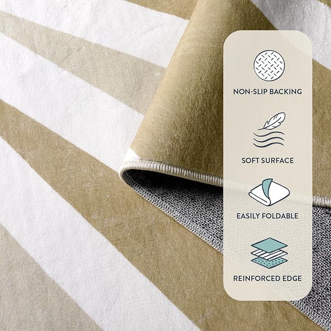 Lahome Machine Washable Rugs 8x10 - Non-Slip Ultra-Thin Living Room Rug 8x10, Boho Rainbow Sun Print Indoor Soft Carpet for Dining Room Table Office (8'x10', Taupe)