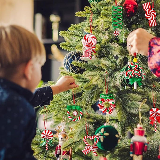 16 PCS Candy Cane Ornaments for Christmas Tree,Polymer Clay Candy Cane Christmas Decorations,Lollipop Ornaments for Xmas Tree Party Hanging Decor Holiday Decorations