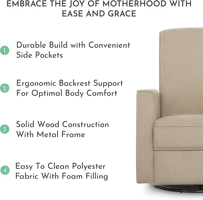 Evolur Raleigh Upholstered Plush Seating Glider Swivel, Rocker, Recliner, Glider for Nursery in Fawn, Greenguard Gold Certified, Modern Nursery Recliner, Environmentally Conscious Glider