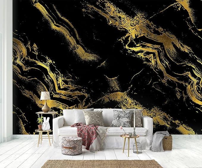 Abstract Black Gold Marble Bedroom Wallpaper Mural (Not Peel and Stick)
