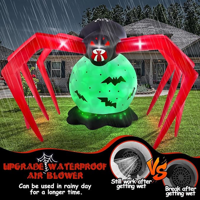 Kalolary 8FT Halloween Inflatable Spider Outdoor Decoration Blow Up Yard Decoration Scary Spider Inflatable with Built-in Green Flashing Light for Garden Lawn Indoor Outdoor Party Decor