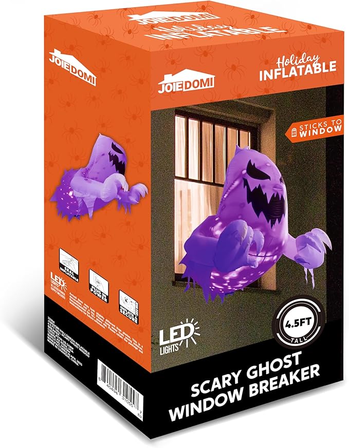 Joiedomi 4.5 FT Halloween Inflatable Scary Ghost Outdoor Decoration, Inflatable Window Breaker Decoration with Rotating Purple LEDs, Blow Up Ghost Halloween Window Decor for Party Garden Yard Decor