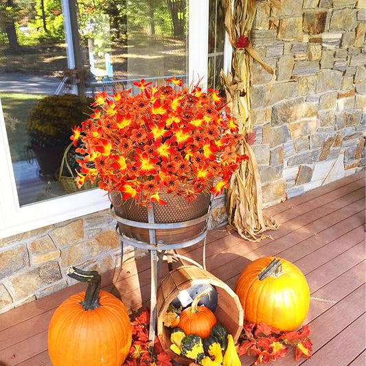 24 Pcs Fake Fall Flowers for Outdoors UV Resistant Artificial Fall Flowers Faux Fall Plants Decorations for Outside Home Porch Planter Patio Window Box Fall Decor