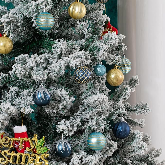 100Pcs Christmas Ball Ornaments Set, Assorted Shatterproof Christmas Ornament, Christmas Tree Theme Hanging Decoration for Xmas Tree Holiday/Party/Home Decor (Blue & Gold)